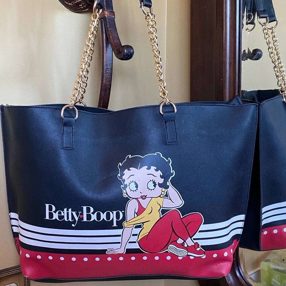Betty Boop Black and Red Tote with Gold Tone Chain - Picture 5 of 16